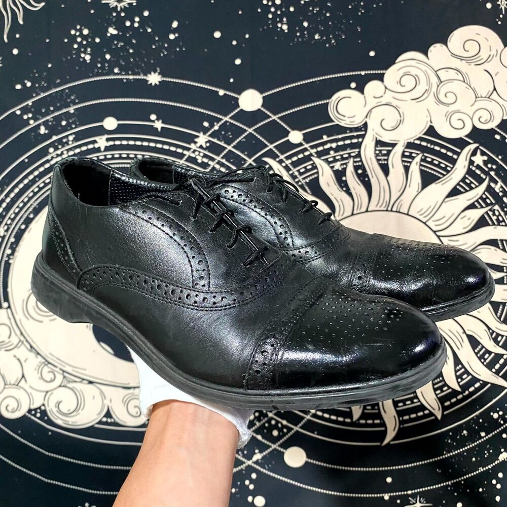 Amberjack Dress Shoes Mens 8.5M Black Leather Oxford Wingtip Cap Toe Preppy